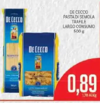 Supermercati Piccolo de Cecco Pasta Di Semola Trafile Largo consumo 500g offerta