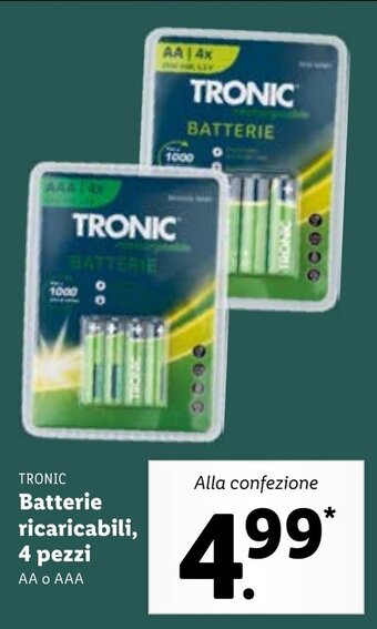 Lidl Tronic Batterie ricaricabili, 4 pezzi AA o AAA offerta
