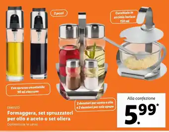 Lidl Ernesto Formaggera, set spruzzatori per olio e aceto o set oliera offerta