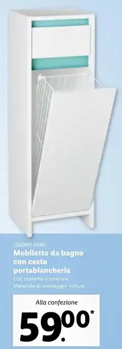 Lidl Livarno Home Mobiletto dda bagno con cesto portabiancheria offerta