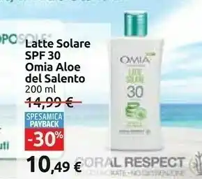 Carrefour Ominia Latte Solare Spf 30 Aloe Del Salento 200 Ml offerta
