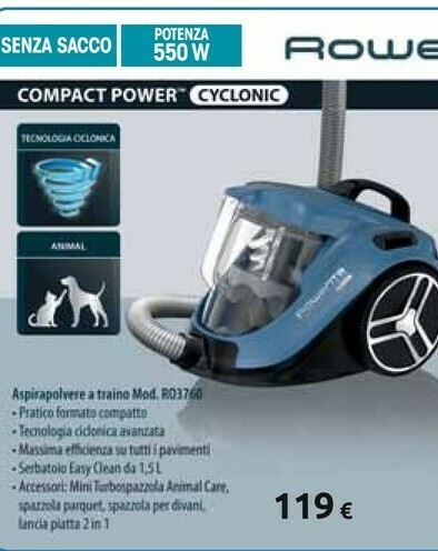 Rowenta Compact Power Cyclonic Ro3760 offerta di Carrefour