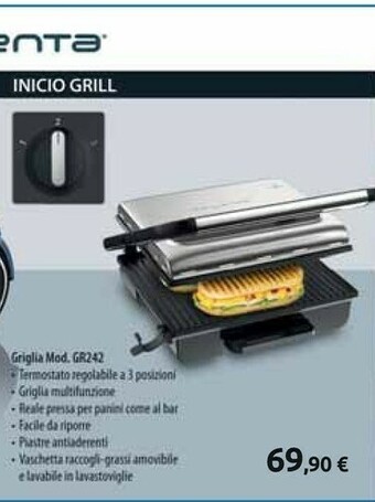 Carrefour Rowenta GR242D Inicio Grill Adjust, Griglia Multifunzione Per Carne E Verdura, 3 Livelli Di Cottura, 2000 W, Ghisa offerta