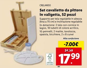 Lidl Crelando Set cavalletto da pittore in valigetta, 52 pezzi offerta