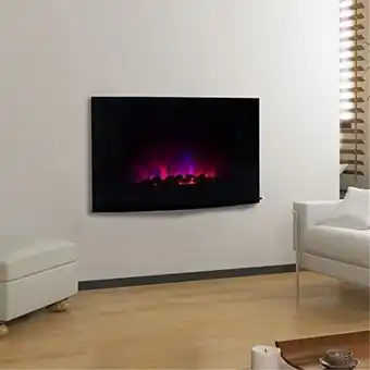 Camino elettrico da parete in acciaio inox e vetro temperato potenza 900/1800w