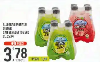 Eurospar San Benedetto Allegra/Limonata/Ginger Zero cl. 25x4 offerta