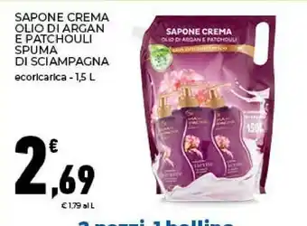 Conad Spuma di Sciampagna Sapone Crema Olio Di Argan E Patchouli offerta