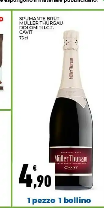 Conad Cavit Spumante Brut Muller Thurgau Dolomiti Igt 75 Cl offerta