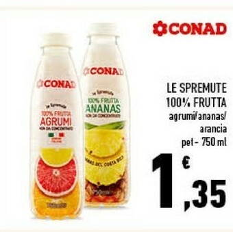 Conad Conad - Le Spremute 100% Succo Di Frutta Ananas Costa Rica Non Da Concentrato 750 G(ml) offerta