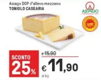 Asiago DOP d'allevo mezzano Toniolo Casearia