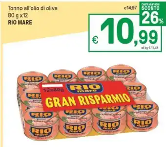 Iper La Grande Rio Mare Tonno all'olio di oliva 80 g x12 offerta