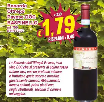 Prix Quality Raspinello Bonarda Oltrepò Pavese Doc 750ml offerta
