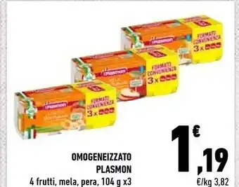 Conad Plasmon Omogeneizzato 4 Frutti/ Mela/ Pera offerta