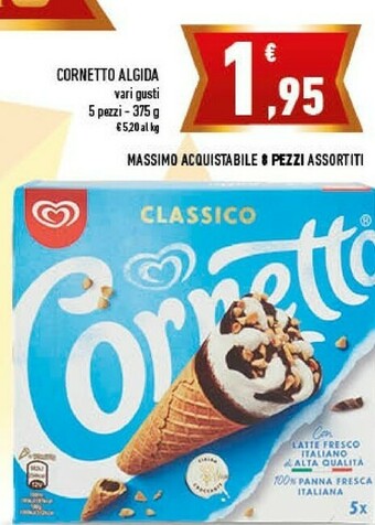 Conad City Algida Cornetto Classico Con Latte Fresco Italiano Di Alta Qualità 75 G 375 G(ml) offerta