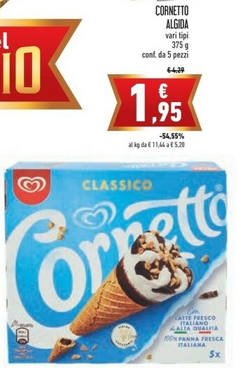Conad Algida Cornetto Classico Con Latte Fresco Italiano Di Alta Qualità 75 G 375 G(ml) offerta