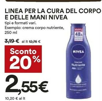 Coop Nivea Linea Per La Cura Del Corpo E Delle Mani offerta
