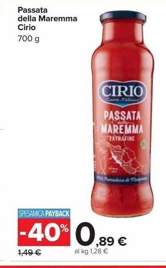 Carrefour Iper Passata della maremma cirio 700 g offerta