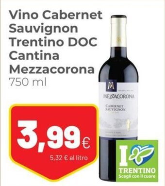 Coop Mezzacorona Vino Cabernet Sauvignon Trentino DOC Cantina 750 ml offerta