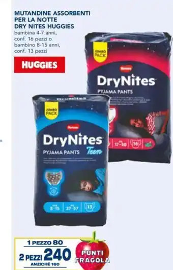 Esselunga Huggies Mutandine Assorbenti Per La Notte Dry Nites 4-7 anni , conf. 16 pezzi 2 pezzi offerta