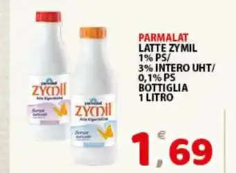 Zymil Parmalat Latte 1% PS/ 3% Intero UHT/ 0,1% PS Bottiglia 1 Litro