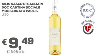 Pan Ailis Nasco di Cagliari DOC Cantina Sociale Monserrato Paulis cl.50 offerta