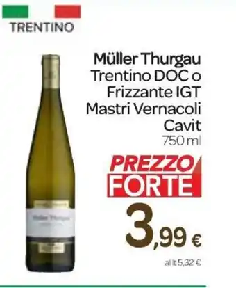 Carrefour Express Müller Thurgau Trentino DOC o Frizzante IGT Mastri Vernacoli Cavit 750 ml offerta