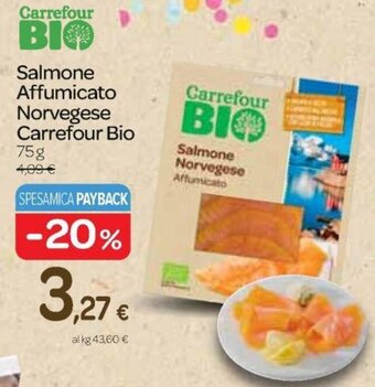 Carrefour Express Salmone Affumicato Norvegese Carrefour Bio 75 g offerta