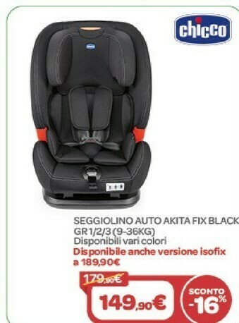 Bimbo Store Chicco Seggiolino Auto Akita Fix Black offerta