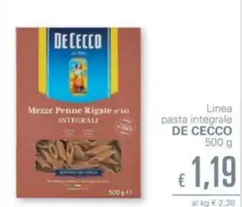 Unes De Cecco Linea pasta integrale 500g offerta