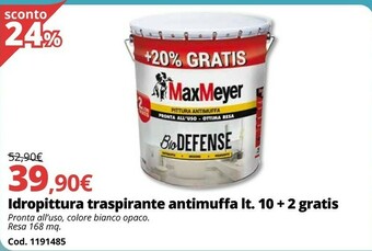 Idropittura Traspirante Antimuffa Lt 10 + 2 Gratis