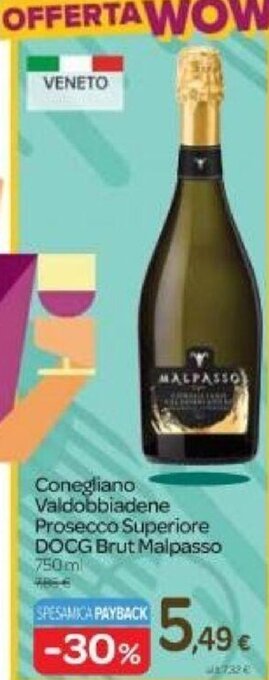 Carrefour Conegliano Valdobbiadene Prosecco Superiore DOCG Brut Malpasso 750 ml offerta