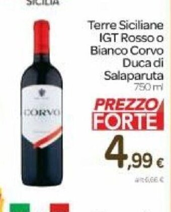 Carrefour Terre Siciliane IGT Rosso o Bianco Corvo Duca di Salaparuta 750 ml offerta