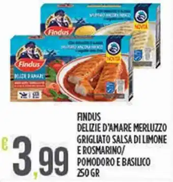 Supermercato Pollio Findus Delizie d'Amare Merluzzo Grigliato Salsa di Limone E Rosmarino/Pomodoro e Basilico 250 gr offerta