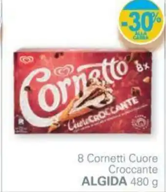 Unes -30% Algida 8 Cornetti Cuore Croccante 480g offerta