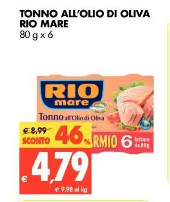 Tigros Rio Mare Tonno All'Olio D'Oliva 80g x 6 offerta