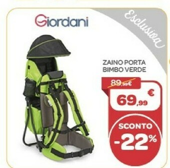 Bimbo Store Giordani Zaino Porta Bimbo Verde offerta