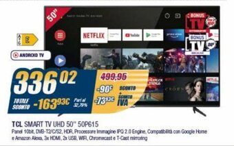 Sinergy TCL Smart TV UHD 50" 50P615 offerta