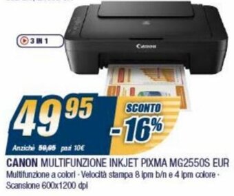 Sinergy Canon Multifunzione Inkjet Pixma MG2550S EUR offerta