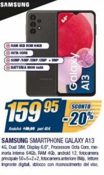 Sinergy Samsung Smartphone Galaxy A13 offerta