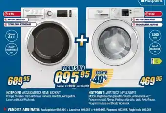 Hotpoint Asciugatrice NTM1182XBIT + Hotpoint Lavatrice NFR428WIT