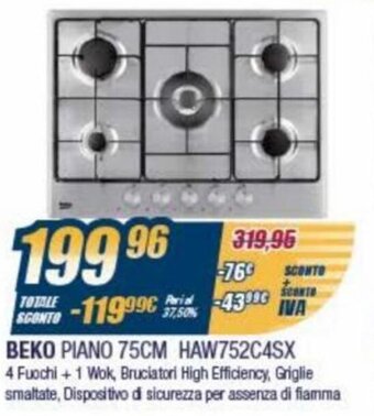 Sinergy beko Piano 75cm HAW752C4SX offerta