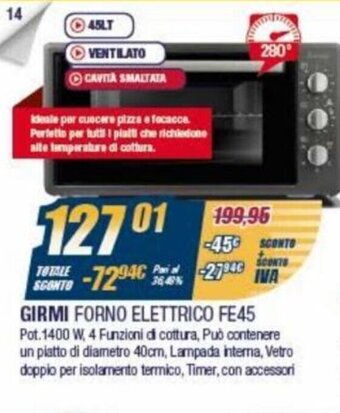 Sinergy Girmi Forno Elettrico FE45 offerta