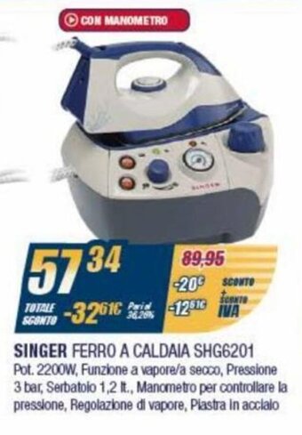 Sinergy Singer Ferro a Caldaia SHG6201 offerta