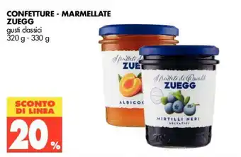 Tigros 20% Sconto Zuegg Confetture - Marmellate 320g - 330g offerta
