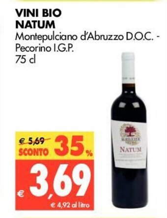 Tigros Natum Vini Bio 75cl offerta