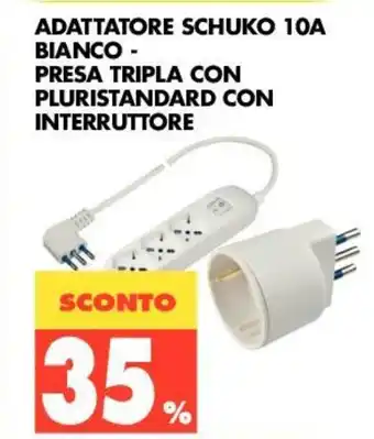 35% Sconto Adattatore Schuko 10A Bianco-Presa Tripla con Pluristandard con Interruttore