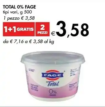 Bennet Fage Total 0% Yogurt Greco Colato Senza Grassi 500 G(ml) offerta