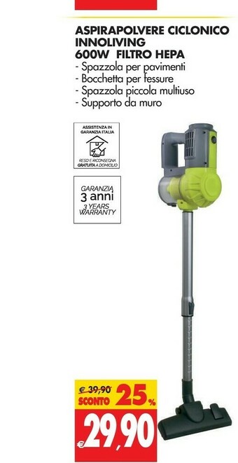 Tigros Innoliving Aspirapolvere Ciclonico 600w Filtro Hepa offerta