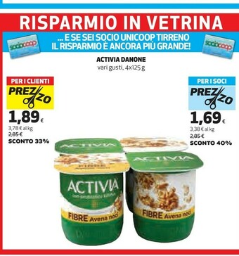Coop Danone Activia Fibre Kiwi Cereali 125 G(ml) offerta