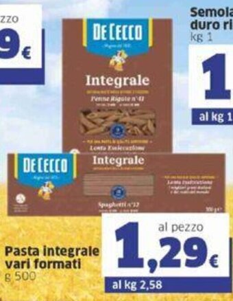 De Cecco Pasta integrale vari formati g 500